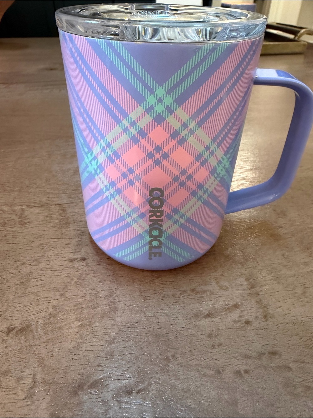 Corkcicle 16oz Insulated Mug in Pink, Lavender & Mint Plaid - Picture 2 of 2